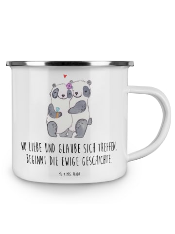 Mr. & Mrs. Panda Camping Emaille Tasse Kirchliche Trauung Liebe ... in Weiß