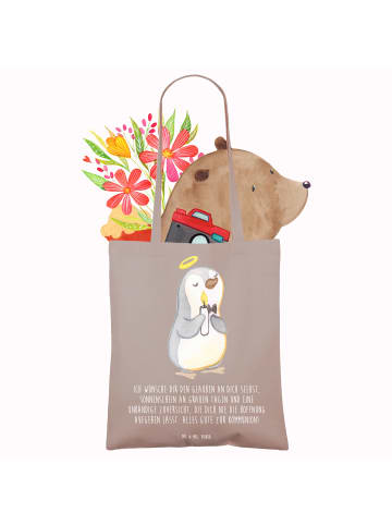 Mr. & Mrs. Panda Tragetasche Pinguin Kommunion mit Spruch in Braun Pastell