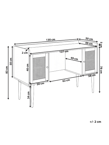 Beliani Schreibtisch RATANA in Braun - (W) 130 x (H) 83 x (L) 50 cm