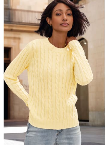 LASCANA Rundhalspullover in hellgelb