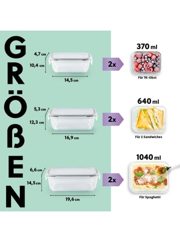 Gourmet Maxx Glas-Frischhaltedosen Klick-it 12-tlg. grau mit Mikrowellenventil grau