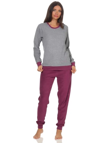 NORMANN langarm Frottee Pyjama Schlafanzug Bündchen und Zierspruch - 49881 in Grau