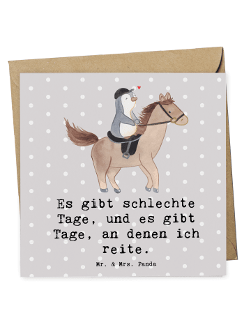 Mr. & Mrs. Panda Glückwunschkarte Pferd Reiten mit Spruch in Grau Pastell
