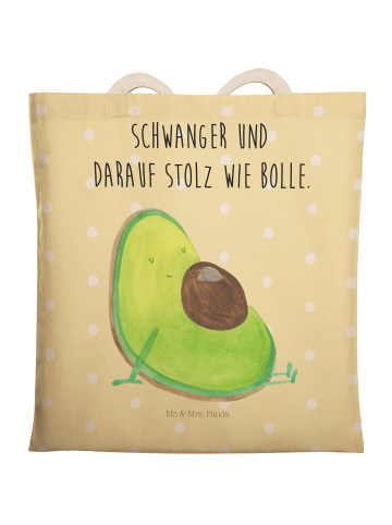 Mr. & Mrs. Panda Einkaufstasche Avocado Schwangerschaft mit Spruch in Gelb Pastell