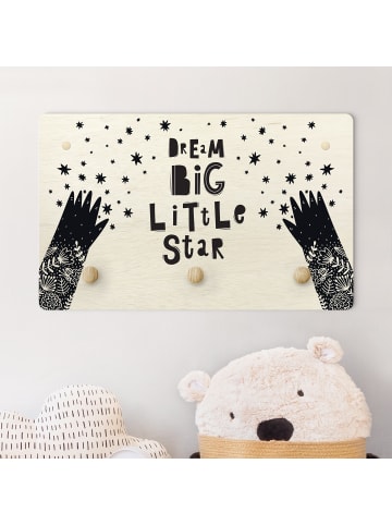 WALLART Kindergarderobe Holz - Dream Big Little Star mit Blumen Schwarz in Schwarz