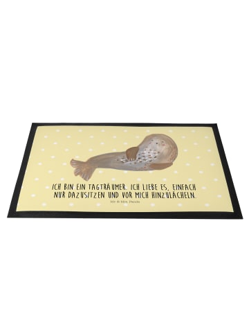 Mr. & Mrs. Panda Schmutzmatte Robbe Lachen mit Spruch in Gelb Pastell