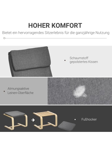HOMCOM Relaxsessel mit Hocker in Grau 66,5L x 80B x 99H cm
