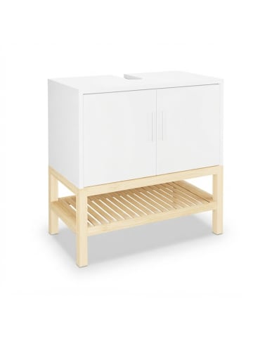 relaxdays Waschbeckenunterschrank in Weiß/ Natur - (B)60 x (H)60,5 x (T)33 cm