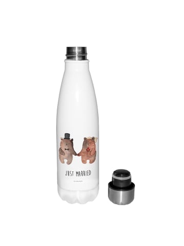 Mr. & Mrs. Panda Trinkflasche Bär Heirat mit Spruch in Weiß