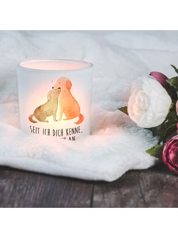 Mr. & Mrs. Panda Windlicht Glas Hunde Liebe mit Spruch in Transparent