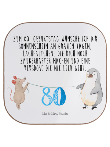 Mr. & Mrs. Panda Untersetzer 80. Geburtstag Maus Pinguin mit Spruch in Weiß