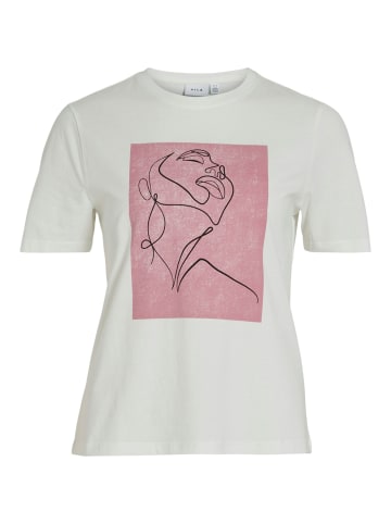 Vila T-Shirt Kurzarm Rundhals Regular Fit Print Design in Weiß-Rosa