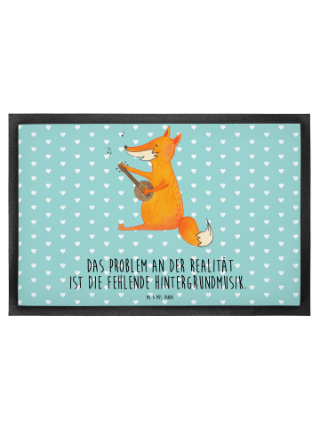 Mr. & Mrs. Panda Gummimatte Fuchs Gitarre mit Spruch in Türkis Pastell