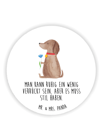 Mr. & Mrs. Panda Rund Magnet Hund Blume mit Spruch in Weiß