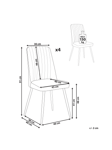 Beliani 4er-Set Esszimmerstuhl KIRBY in Grün/Schwarz