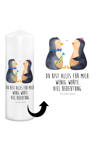 Mr. & Mrs. Panda Weihnachtskerze Pinguin Pärchen mit Spruch in Weiß
