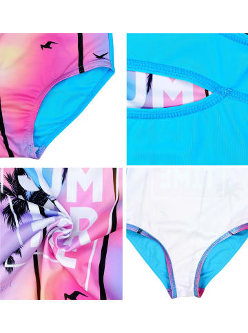 Aquarti Mädchen Badeanzug mit Ringerrücken Print in blau Modell 1