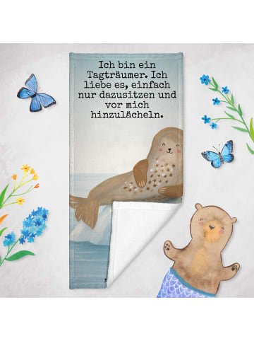 Mr. & Mrs. Panda Badehandtuch Robbe Lachen Design mit Spruch in Gelb Pastell
