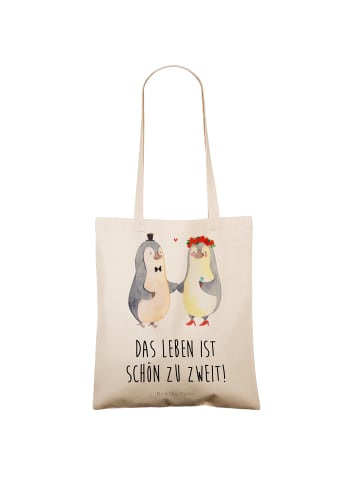 Mr. & Mrs. Panda Tasche Pinguin Heirat mit Spruch in Creme