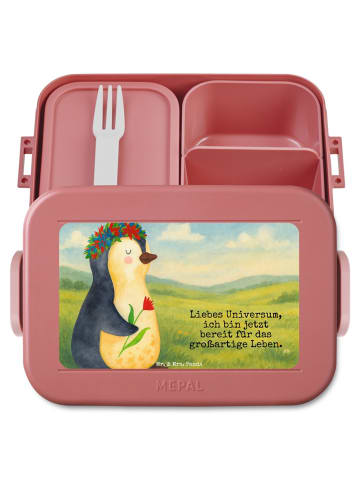 Mr. & Mrs. Panda Bento Box Pinguin Blumen Design mit Spruch in Rot Pastell