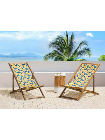 Beliani 4-tlg Gartenliege ANZIO in Gelb/Heller Holzfarbton/Blau