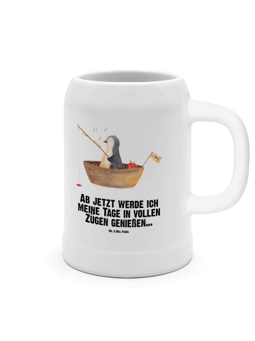 Mr. & Mrs. Panda Bierkrug Pinguin Angelboot mit Spruch in Weiß