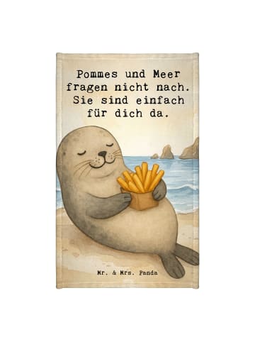 Mr. & Mrs. Panda Gästehandtuch Robbe Pommes Design mit Spruch in Weiß
