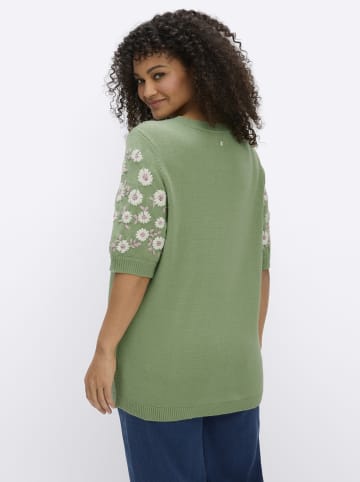 sheego Kurzarm-Pullover in eucalyptus-ecru