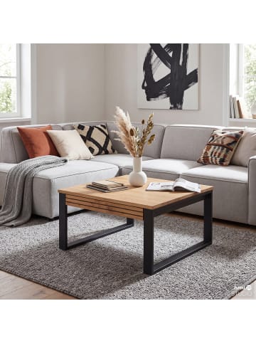 home24 home24 Couchtisch Typ B aus massiver Eiche & lackiertem Metall in Eiche, 75 x 42 x 75 cm in Eiche