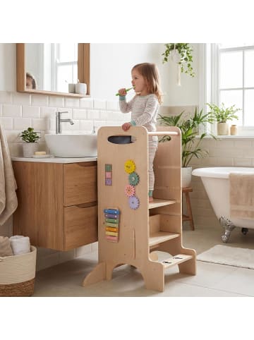 COSTWAY 4 in 1 Lernturm Buchenholz ab 3 Jahren in Hellbraun