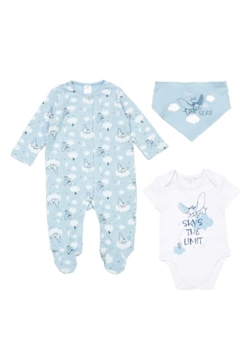 Disney 3tlg Set Strampler + Body + Lätzchen Disney in weiß hellblau