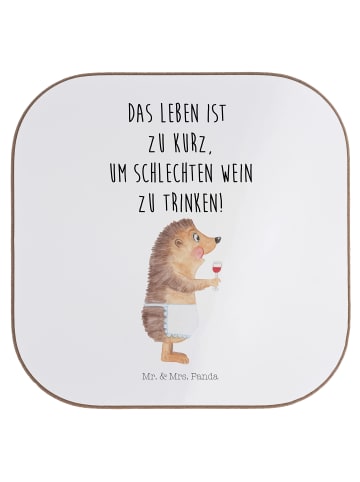 Mr. & Mrs. Panda Untersetzer für Gläser Igel Wein mit Spruch in Weiß