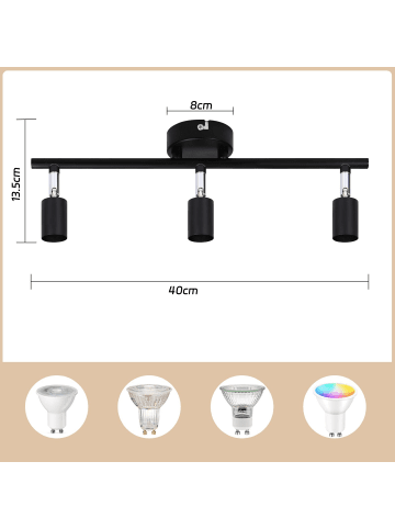 ZMH Deckenleuchte in schwarz 3-flammige GU10 schwenkbar Küchenlampe L 40 cm