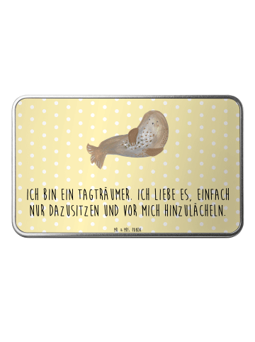 Mr. & Mrs. Panda Kaffeedose Robbe Lachen mit Spruch in Gelb Pastell