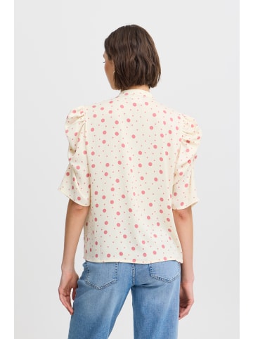 ICHI Kurzarm-Bluse IXNINA Regular fit in Cloud Dancer/ Rosa Dot