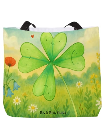 Mr. & Mrs. Panda Strandtasche Blume Kleeblatt Design ohne Spruch in Weiß