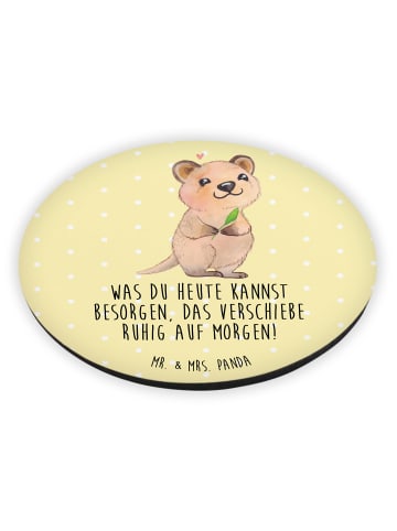 Mr. & Mrs. Panda Rund Magnet Quokka Happy mit Spruch in Gelb Pastell