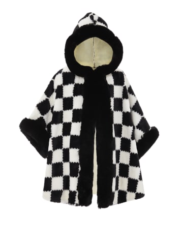 imala Damen Poncho in Wollweiss Schwarz