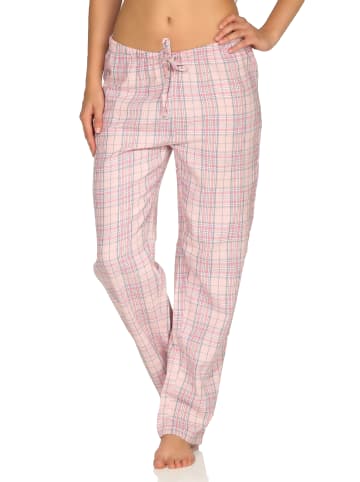 NORMANN Dame Flanell Schlafanzug Hose kariert Baumwolle - 50449 in rosa