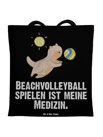 Mr. & Mrs. Panda Henkeltasche Otter Beachvolleyball mit Spruch in Schwarz