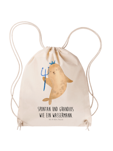 Mr. & Mrs. Panda Jutebeutel Sternzeichen Wassermann mit Spruch in Creme