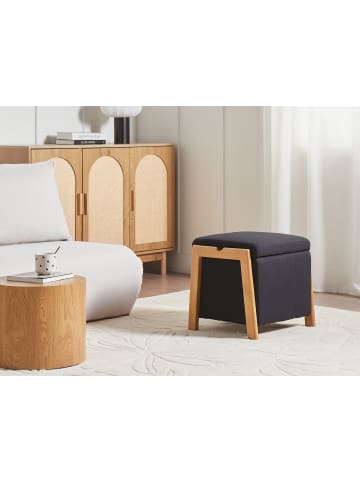 Beliani Pouf EDLAND in Schwarz/Braun - (W) 45 x (H) 44 x (L) 43 cm