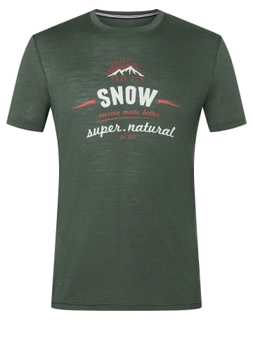 super.natural Merino T-Shirt M PRAY FOR SNOW TEE in dunkelgrün
