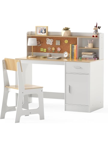 COSTWAY Kinderschreibtsich mit Stuhl in Hellbraun
