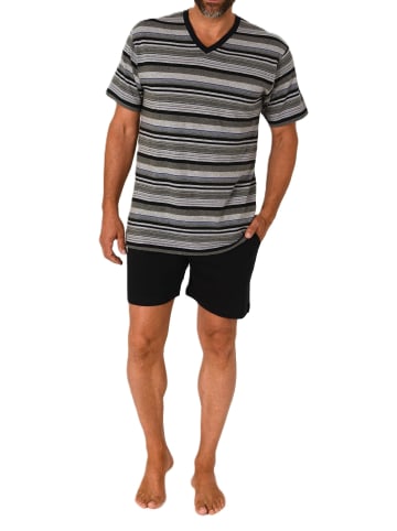 NORMANN Kurzarm Schlafanzug Pyjama Shorty Streifen - 84481 in grau
