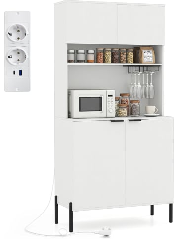 COSTWAY Buffetschrank mit Ladestation 80x40x164 cm in Weiß