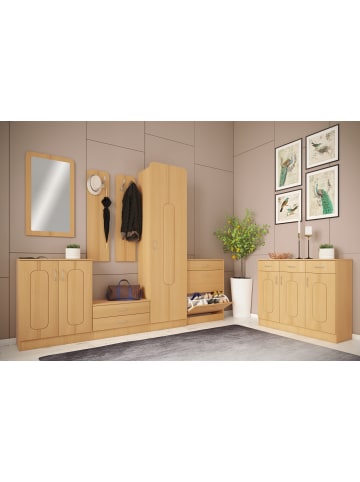 VCM  Holz Set Dielenmöbel Gardeobe Kleiderhaken Balia in Buche