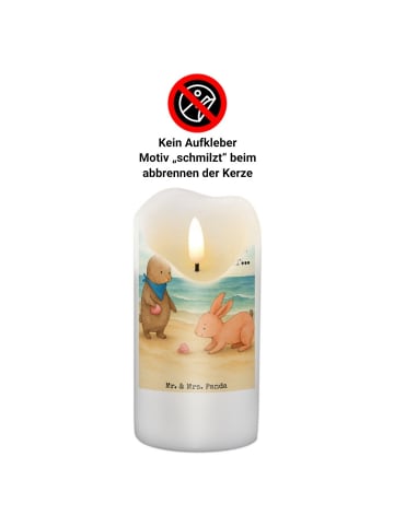 Mr. & Mrs. Panda Blockkerze Hasen Muschel Design mit Spruch in Weiß