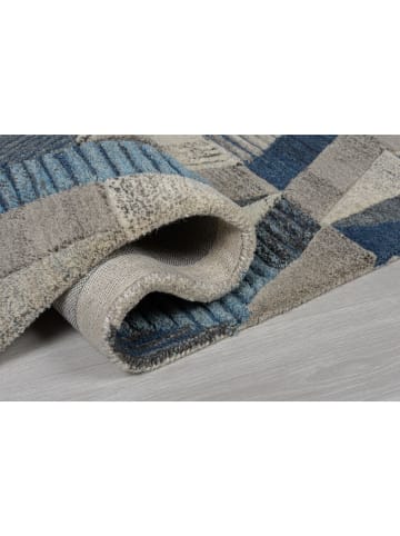 KADIMA DESIGN Wollteppich Zickzack Muster, Geometrisch, Wohnzimmer schmutzabweisend in Blau