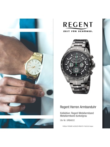 Regent Armbanduhr-Analog dunkelgrau extra groß (ca. 46mm) Regent Metallarmband